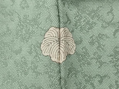 平和屋着物●上質なお召　色無地　花唐草地紋　錆青磁色　正絹　逸品　CABD0315ut
