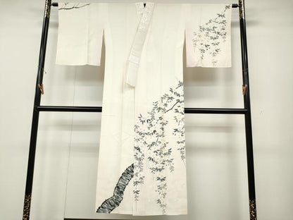 平和屋着物●長襦袢　袷　作家物　手描き　枝垂れ桜文　半衿刺繍　正絹　逸品　未使用　CABD0317ut