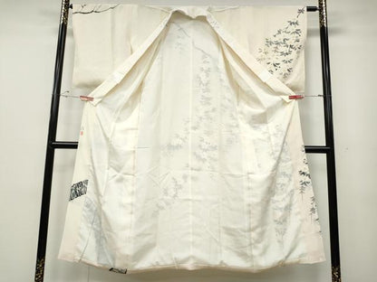 平和屋着物●長襦袢　袷　作家物　手描き　枝垂れ桜文　半衿刺繍　正絹　逸品　未使用　CABD0317ut