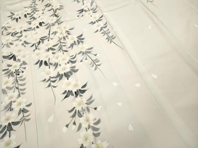 平和屋着物●長襦袢　袷　作家物　手描き　枝垂れ桜文　半衿刺繍　正絹　逸品　未使用　CABD0317ut