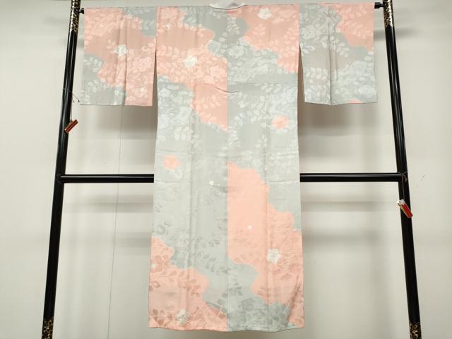 平和屋着物●長襦袢　袷　絞り　道長舞花文　金彩　半衿刺繍　正絹　逸品　CABD0320ut