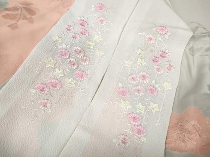 平和屋着物●長襦袢　袷　絞り　道長舞花文　金彩　半衿刺繍　正絹　逸品　CABD0320ut