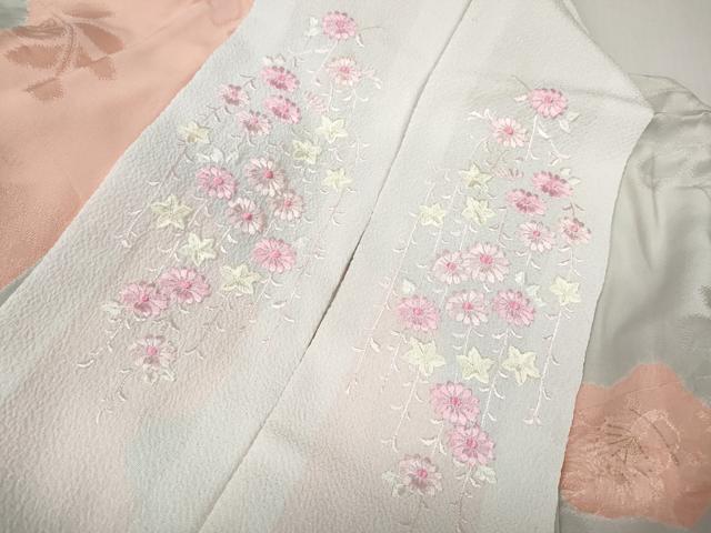 平和屋着物●長襦袢　袷　絞り　道長舞花文　金彩　半衿刺繍　正絹　逸品　CABD0320ut