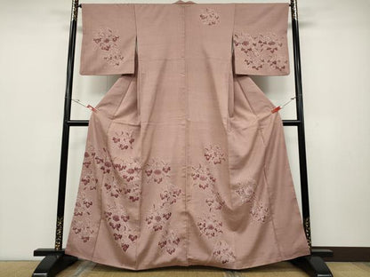 平和屋着物●訪問着　紬地　ろうけつ染め　吉祥花丸文　正絹　逸品　CABD0321ut