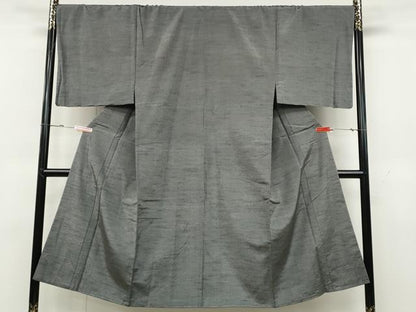 平和屋着物●男性　紬　色無地　素鼠色　正絹　逸品　CABD0325ut
