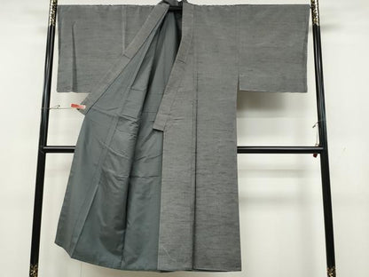 平和屋着物●男性　紬　色無地　素鼠色　正絹　逸品　CABD0325ut