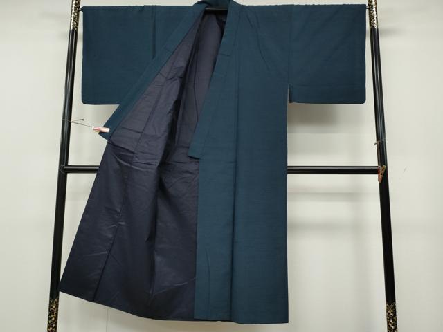 平和屋着物●男性　紬　青藍色　正絹　逸品　CABD0326ut