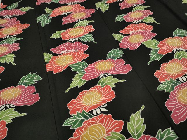 平和屋着物●上質な小紋　型染め　舞花文　黒地　正絹　逸品　CABD0330ut