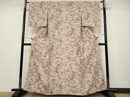 平和屋着物●上質な小紋　型染め　エ霞草花文　正絹　逸品　未使用　CABD0332ut
