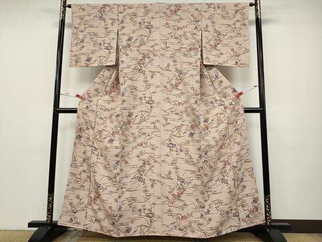 平和屋着物●上質な小紋　型染め　エ霞草花文　正絹　逸品　未使用　CABD0332ut