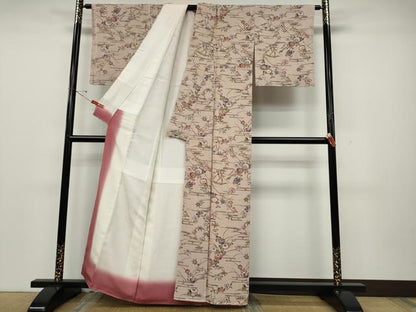 平和屋着物●上質な小紋　型染め　エ霞草花文　正絹　逸品　未使用　CABD0332ut