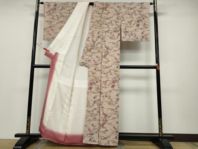 平和屋着物●上質な小紋　型染め　エ霞草花文　正絹　逸品　未使用　CABD0332ut