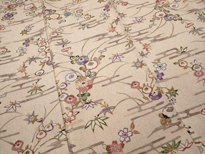 平和屋着物●上質な小紋　型染め　エ霞草花文　正絹　逸品　未使用　CABD0332ut