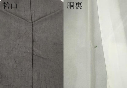 平和屋着物●結城紬　葡萄鼠色　正絹　逸品　CABD0334ut