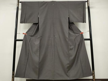 平和屋着物●結城紬　葡萄鼠色　正絹　逸品　CABD0334ut