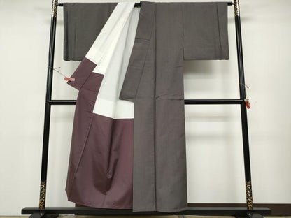 平和屋着物●結城紬　葡萄鼠色　正絹　逸品　CABD0334ut