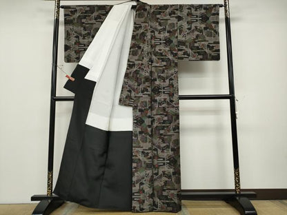 平和屋着物●本場大島紬　9マルキ　屏風人物花文　正絹　逸品　CABD0335ut