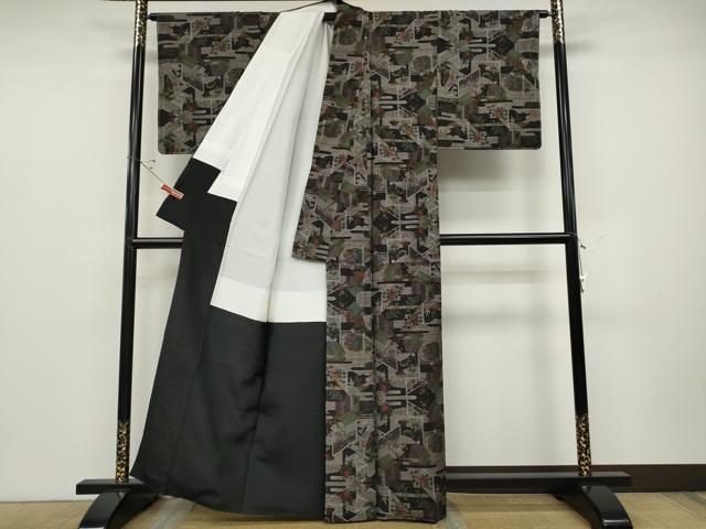 平和屋着物●本場大島紬　9マルキ　屏風人物花文　正絹　逸品　CABD0335ut