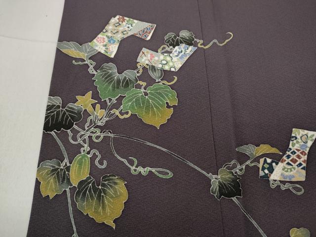 平和屋着物●本加賀友禅作家　柿本市郎　色留訪問着　蔦の葉文　正絹　逸品　CABD0336ut