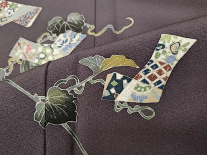 平和屋着物●本加賀友禅作家　柿本市郎　色留訪問着　蔦の葉文　正絹　逸品　CABD0336ut