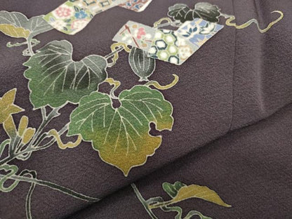 平和屋着物●本加賀友禅作家　柿本市郎　色留訪問着　蔦の葉文　正絹　逸品　CABD0336ut