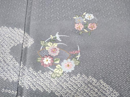 平和屋着物●訪問着　絞り　刺繍　流水花丸文　金糸　正絹　逸品　CABD0339ut