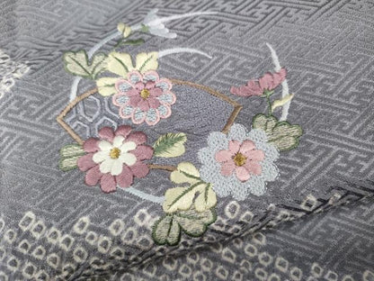 平和屋着物●訪問着　絞り　刺繍　流水花丸文　金糸　正絹　逸品　CABD0339ut