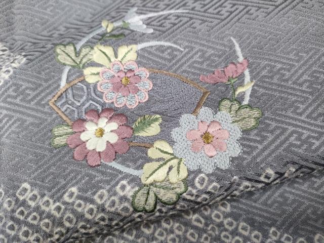 平和屋着物●訪問着　絞り　刺繍　流水花丸文　金糸　正絹　逸品　CABD0339ut