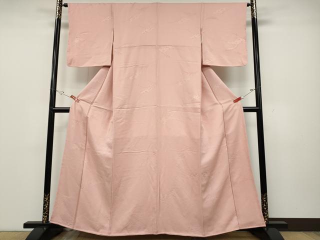 平和屋着物●上質な色無地　草花地紋　珊瑚色　正絹　逸品　未使用　CABD0341ut