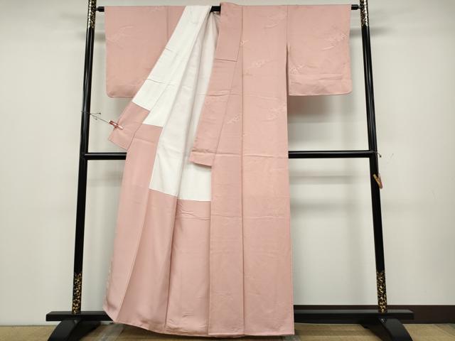 平和屋着物●上質な色無地　草花地紋　珊瑚色　正絹　逸品　未使用　CABD0341ut