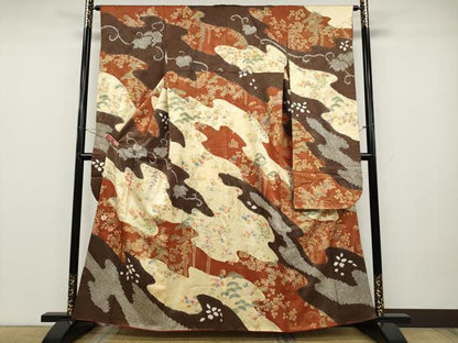 平和屋着物●豪華振袖　駒刺繍　絞り　エ霞草花文　金彩　正絹　逸品　CABD0345ut