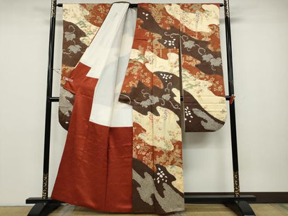 平和屋着物●豪華振袖　駒刺繍　絞り　エ霞草花文　金彩　正絹　逸品　CABD0345ut