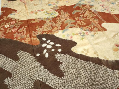平和屋着物●豪華振袖　駒刺繍　絞り　エ霞草花文　金彩　正絹　逸品　CABD0345ut