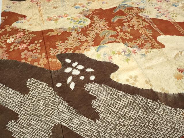 平和屋着物●豪華振袖　駒刺繍　絞り　エ霞草花文　金彩　正絹　逸品　CABD0345ut
