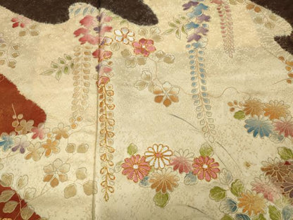 平和屋着物●豪華振袖　駒刺繍　絞り　エ霞草花文　金彩　正絹　逸品　CABD0345ut