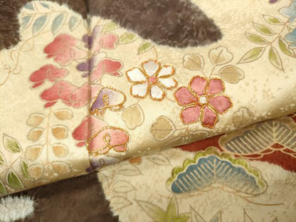 平和屋着物●豪華振袖　駒刺繍　絞り　エ霞草花文　金彩　正絹　逸品　CABD0345ut