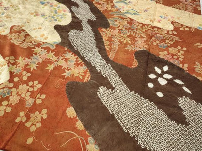 平和屋着物●豪華振袖　駒刺繍　絞り　エ霞草花文　金彩　正絹　逸品　CABD0345ut
