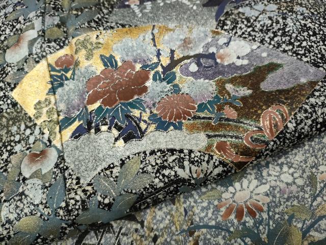 平和屋着物●訪問着　地紙草花文　金銀彩　正絹　逸品　CABD0355ut