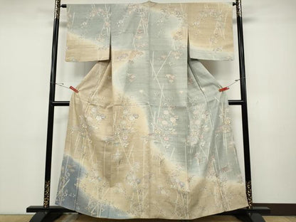 平和屋着物●染織の名門　しょうざん  生紬　訪問着　草花文　正絹　逸品　CABD0361ut