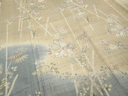 平和屋着物●染織の名門　しょうざん  生紬　訪問着　草花文　正絹　逸品　CABD0361ut