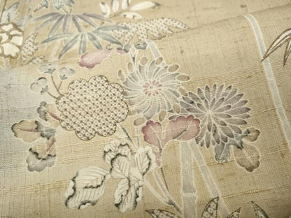 平和屋着物●染織の名門　しょうざん  生紬　訪問着　草花文　正絹　逸品　CABD0361ut