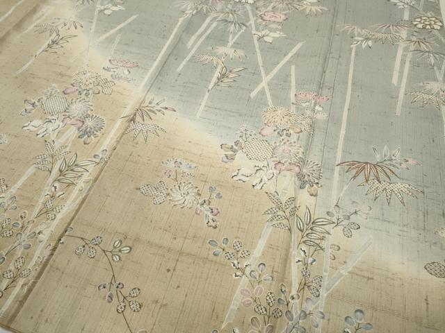 平和屋着物●染織の名門　しょうざん  生紬　訪問着　草花文　正絹　逸品　CABD0361ut