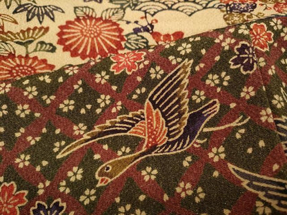 平和屋着物●訪問着　型染め　横段飛鶴花文　鬼しぼ縮緬　正絹　逸品　CABD0362ut