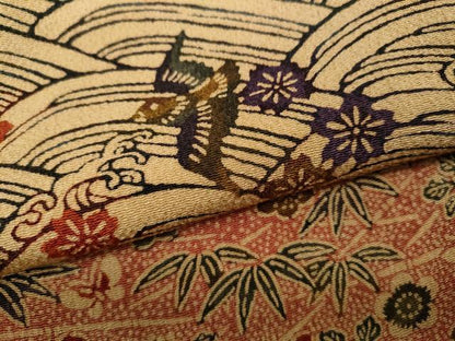 平和屋着物●訪問着　型染め　横段飛鶴花文　鬼しぼ縮緬　正絹　逸品　CABD0362ut