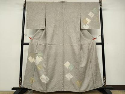 平和屋着物●訪問着　刺繍　菱重ね花文　金糸　正絹　逸品　CABD0364ut