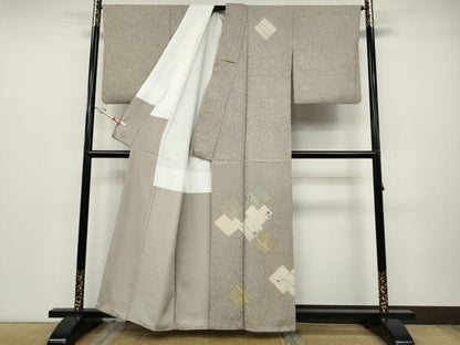 平和屋着物●訪問着　刺繍　菱重ね花文　金糸　正絹　逸品　CABD0364ut