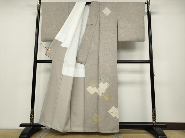 平和屋着物●訪問着　刺繍　菱重ね花文　金糸　正絹　逸品　CABD0364ut
