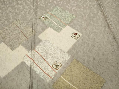 平和屋着物●訪問着　刺繍　菱重ね花文　金糸　正絹　逸品　CABD0364ut