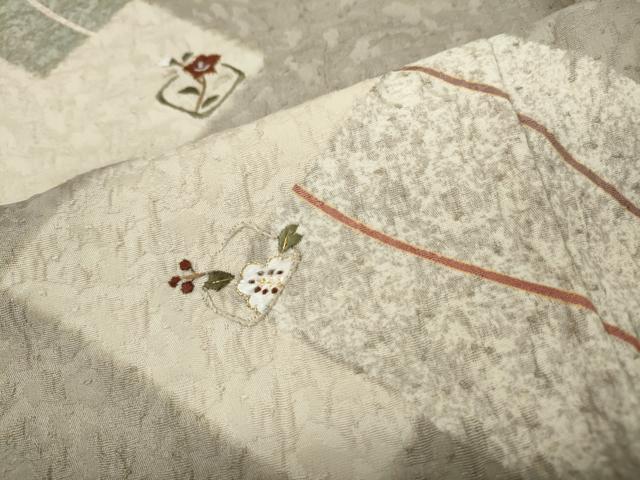 平和屋着物●訪問着　刺繍　菱重ね花文　金糸　正絹　逸品　CABD0364ut