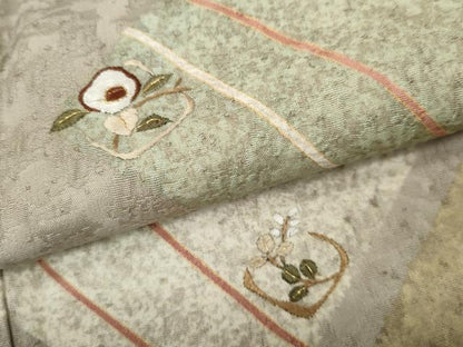 平和屋着物●訪問着　刺繍　菱重ね花文　金糸　正絹　逸品　CABD0364ut